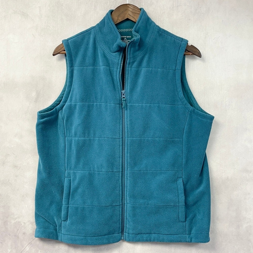 Lands End Womens Fleece Vest Size L Full Zip Pockets Gorpcore Coastal Outdoor